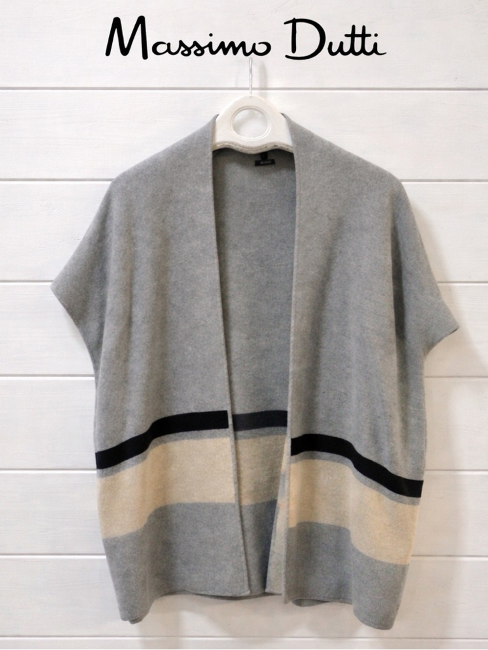 MASSIMO DUTTI Grey & Beige Oversized Knit Vest – Size S fit S to XL